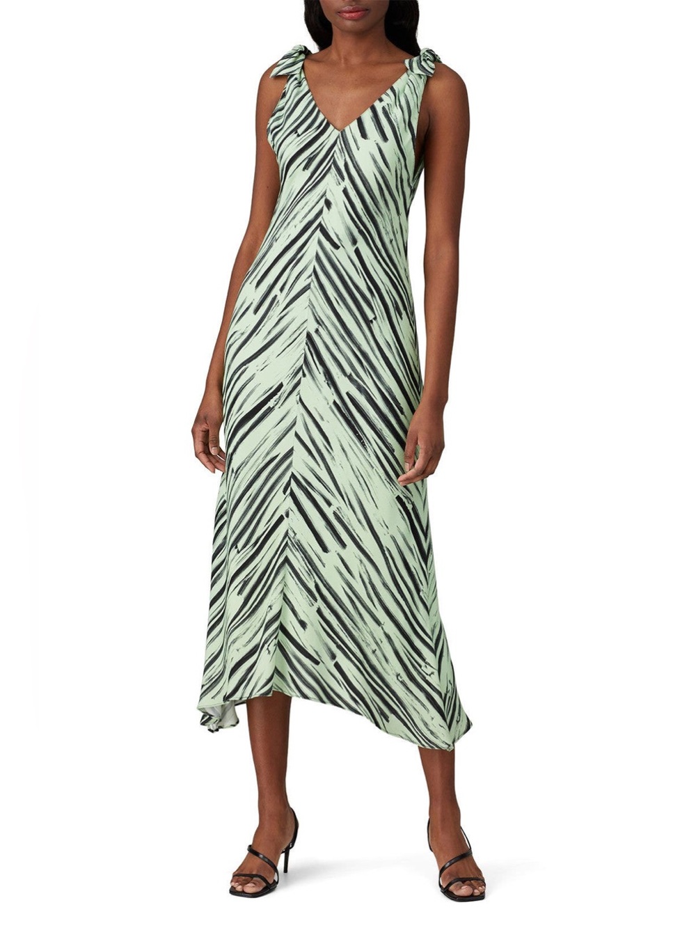 Proenza Schouler White Label Midi Dress Knot Shoulder Green Black Sleeveless 6